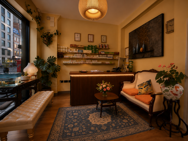 Reception desk and waiting area at AcuZen London